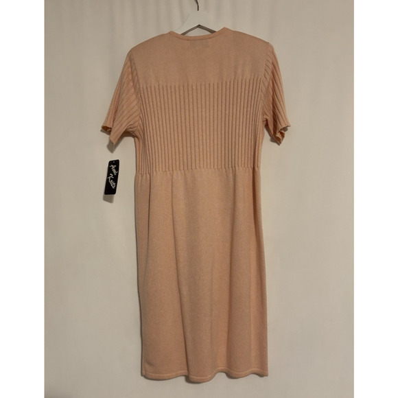 Vintage Dress 14 Pink Gold Buttons Midi Short Sleeve Evening Formal Stretch - Picture 9 of 9